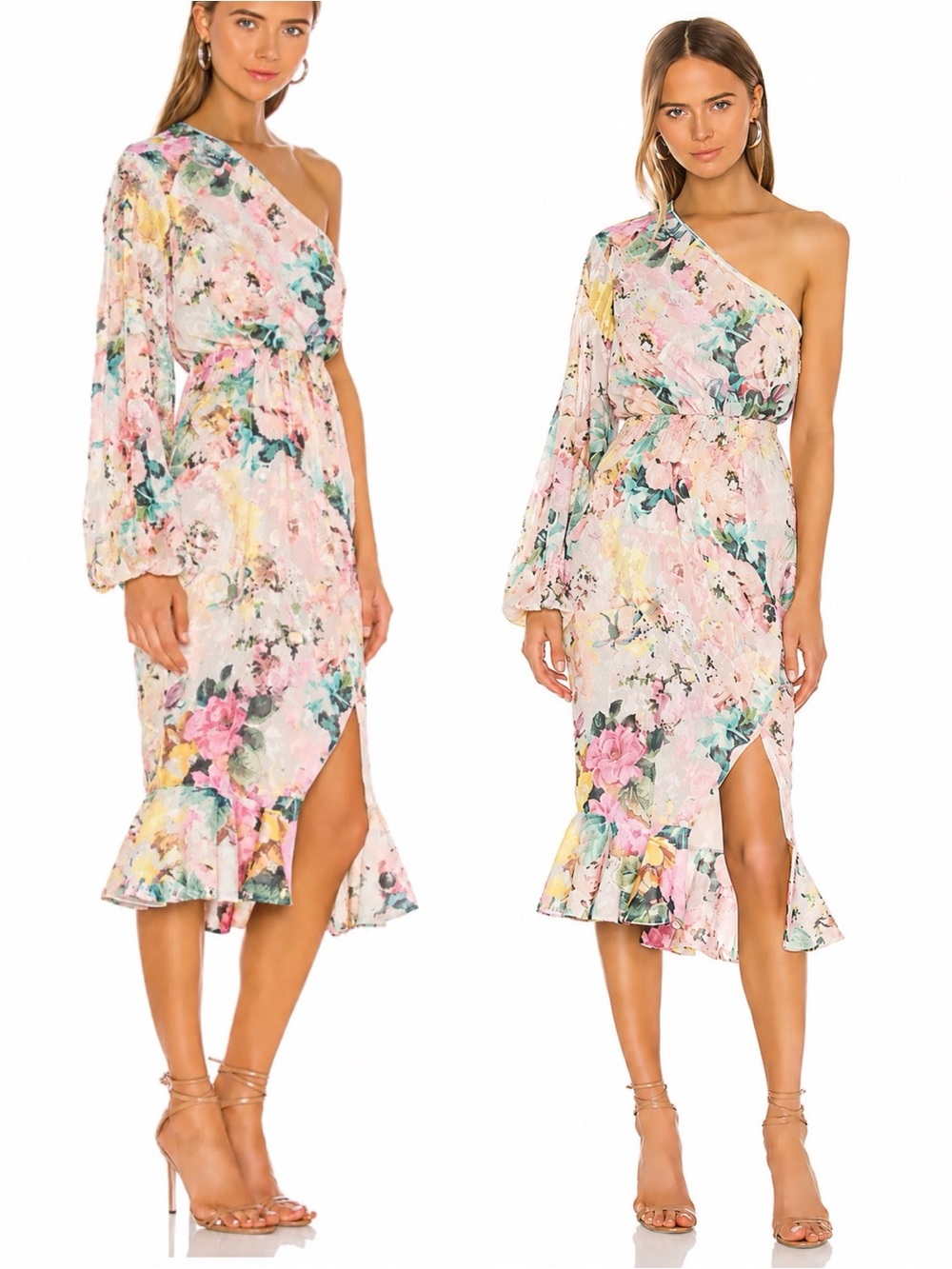 Hemant & Nandita Teien Midi Dress in Pastel Floral One Sleeve